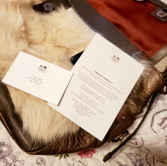 COACH Specialty Product: Fur Bag. Rich burgundy with cream fur accents. RARE! - Picture 9 of 16